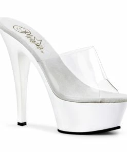 Pleaser Shoes By Pleaser USA KISS-201 Pleaser Shoes Clear/White Platform Stripper Shoe 6 Inch Heels