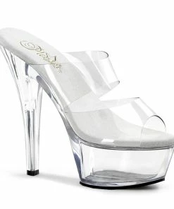 Pleaser Shoes By Pleaser USA KISS-202 Pleaser Shoes Clear Double Band Stripper Shoes 6 Inch Heels