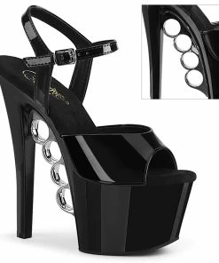Pleaser Shoes By Pleaser USA 7 Inch Heels KNUCKS-709 Pleaser Shoes Black Patent Brass Knuckles Stripper Shoe