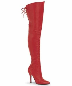 Pleaser Shoes By Pleaser USA LEGEND-8899 Pleaser Shoes Red Leather Thigh High Sexy Boot