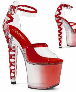 Pleaser Shoes By Pleaser USA LOVESICK-712T Pleaser Shoes Faded Red Platform Corset Heel Stripper Shoe 7 Inch Heels