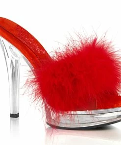 Fabulicious Shoes By Pleaser USA MAJESTY-501F-8 Red Marabou Fur Stiletto Heel Bedroom Slipper Sexy Sandals
