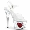 Pleaser Shoes By Pleaser USA MOON-708HRS Pleaser Shoes Clear Red Rhinestone Heart Stripper Shoe 6 Inch Heels