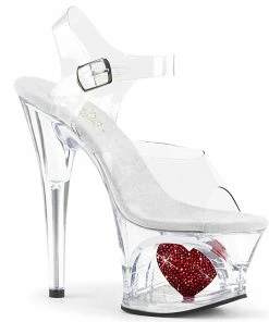 Pleaser Shoes By Pleaser USA MOON-708HRS Pleaser Shoes Clear Red Rhinestone Heart Stripper Shoe 6 Inch Heels