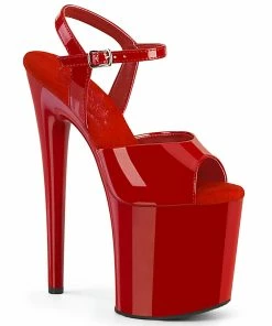 Pleaser Shoes By Pleaser USA NAUGHTY-809 Pleaser Shoes Red Patent Comfort Exotic Dancer Shoe 8 Inch Heels