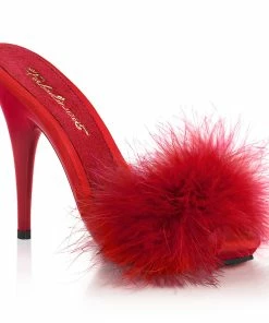 Fabulicious Shoes By Pleaser USA Sexy Sandals POISE-501F Red Marabou Fur Slide Sandal