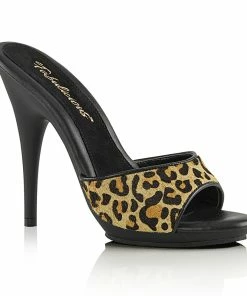 Fabulicious Shoes By Pleaser USA POISE-501FUR Leopard Stiletto Heel Slide Sandal