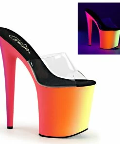Pleaser Shoes By Pleaser USA RAINBOW-801UV Pleaser Shoes Neon Blacklight Light Reactive Exotic Dancer Shoes 8 Inch Heels