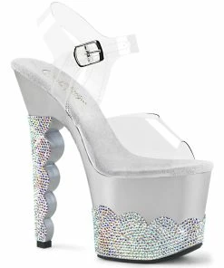 Pleaser Shoes By Pleaser USA SCALLOP-708-2RS Pleaser Shoes Silver Stripper SHoes