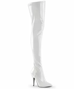 Pleaser Shoes By Pleaser USA SEDUCE-3000 Pleaser Shoes White Patent Sexy Thigh Boot Halloween Costume Footwear