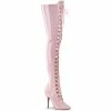 Pleaser Shoes By Pleaser USA SEDUCE-3024 Pleaser Shoes Baby Pink Lace Up Thigh High Boot
