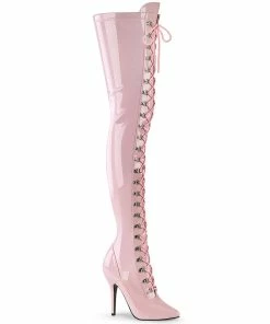 Pleaser Shoes By Pleaser USA SEDUCE-3024 Pleaser Shoes Baby Pink Lace Up Thigh High Boot