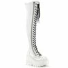 SHAKER-374 Demonia Shoes White Hologram Thigh High Boot Thigh High Boots