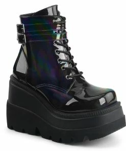 SHAKER-52 Black Hologram Gothic Boot By Demonia Shoes