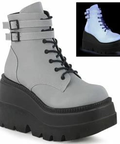 Demonia Shoes SHAKER-52 Reflective Demonia Gothic Ankle Boot Women's Demonia Footwear