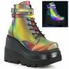 Women's Demonia Footwear SHAKER-52 Demonia Shoes Rainbow Reflective Platform Boot