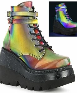 Women's Demonia Footwear SHAKER-52 Demonia Shoes Rainbow Reflective Platform Boot