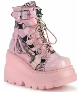 Demonia Shoes SHAKER-60 Baby Pink Hologram Demonia Boot