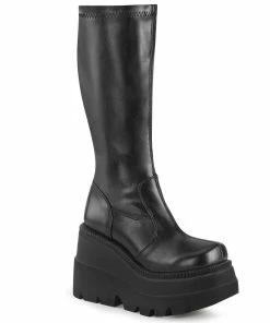 Demonia Shoes Women's Demonia Footwear SHAKER-65 Platform Knee High Demonia Boot