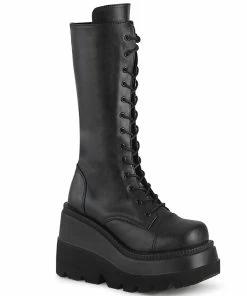 Women's Demonia Footwear SHAKER-72 Demonia Shoes Mid Calf Gothic Boots