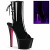 Pleaser Shoes By Pleaser USA SKY-1018TT Black Patent Platform Stripper Boot Booties And Ankle High Boots