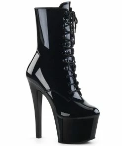 Pleaser Shoes By Pleaser USA SKY-1020 Pleaser Shoes Black Patent Lace Up Stripper Boots Booties And Ankle High Boots