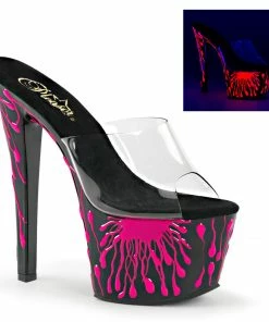 Pleaser Shoes By Pleaser USA 7 Inch Heels SKY-301-5 Neon Pink Splash Clearance Stripper Shoes