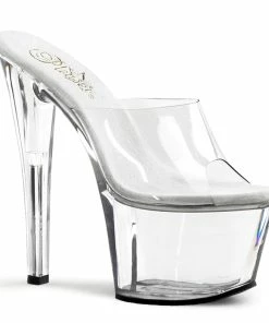 Pleaser Shoes By Pleaser USA SKY-301 Pleaser Shoes Clear Platform Stripper Slide Shoe 7 Inch Heels