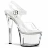 Pleaser Shoes By Pleaser USA SKY-308 Pleaser Shoes Clear Platform 7 Inch High Heel Stripper Shoes 7 Inch Heels