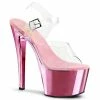 Pleaser Shoes By Pleaser USA SKY-308 Clear Upper Baby Pink Chrome Stripper Shoe