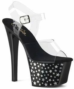 Pleaser Shoes By Pleaser USA 7 Inch Heels SKY-308CP-1 Chrome Star Platform Stripper Shoe