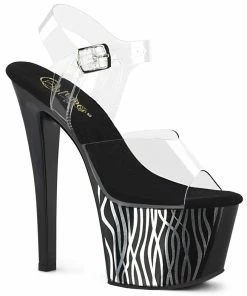 Pleaser Shoes By Pleaser USA SKY-308CP-2 Silver Wavy Lines Platform Exotic Dancer Shoes 7 Inch Heels