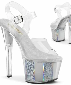 Pleaser Shoes By Pleaser USA 7 Inch Heels SKY-308OF Silver Opal Flake Platform Pole Dancing Shoe