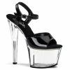 Pleaser Shoes By Pleaser USA SKY-309 Pleaser Shoes Black Patent Clear Platform Stripper Shoe 7 Inch Heels