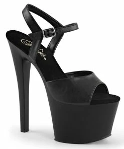 Pleaser Shoes By Pleaser USA 7 Inch Heels SKY-309 Black Faux Leather Stripper Shoes