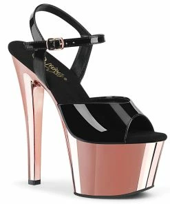 Pleaser Shoes By Pleaser USA SKY-309 Black Patent Chrome Platform Stripper Shoe