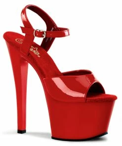 Pleaser Shoes By Pleaser USA SKY-309 Pleaser Shoes Red Patent Stripper Shoes