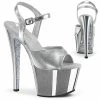 Pleaser Shoes By Pleaser USA 7 Inch Heels SKY-309TTG Silver Metallic Platform Stripper Sandals