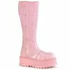 Demonia Shoes SLACKER-230 Pink Hologram Platform Festival Demonia Knee High Boot Women's Demonia Footwear