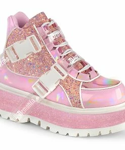 SLACKER-50 Demonia Shoes Pink Glitter Gothic Bootie Women's Demonia Footwear