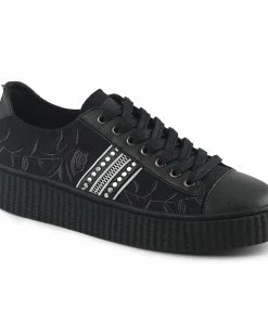 SNEEKER-106 Demonia Shoes Embroidered Creeper Sneaker Unisex Demonia Footwear