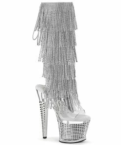 Pleaser Shoes By Pleaser USA Knee High And Mid Calf Boots SPECTATOR-2017RSF Pleaser Shoes Rhinetone Fringe Stripper Boot