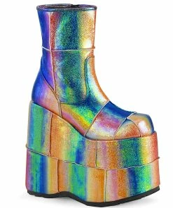 STACK-201 Demonia Shoes Iridescent Rainbow Platform Boot Unisex Demonia Footwear