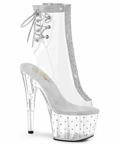 Pleaser Shoes By Pleaser USA STARDUST-1018C-2RS Pleaser Shoes Rhinestone Trimmed Clear Stripper Boots Booties And Ankle High Boots