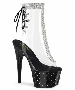 Pleaser Shoes By Pleaser USA Booties And Ankle High Boots STARDUST-1018C-2RS Pleaser Shoes Rhinestone Platform Clear Upper Stripper Boot