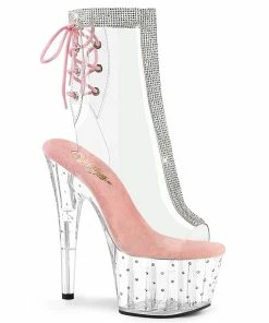 Pleaser Shoes By Pleaser USA STARDUST-1018C-2RS Pleaser Shoes Clear 7 Inch Stripper Boot Booties And Ankle High Boots