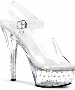 Pleaser Shoes By Pleaser USA STARDUST-608 Pleaser Shoes Clear 6 Inch Heel Sexy Sandal 6 Inch Heels