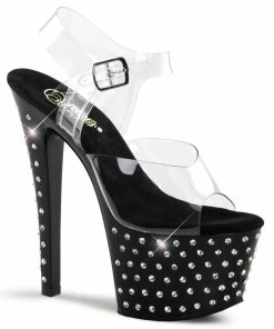 Pleaser Shoes By Pleaser USA STARDUST-708 Pleaser Shoes Black Rhinestone Studded Stripper Shoe