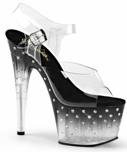 Pleaser Shoes By Pleaser USA STARDUST-708T Pleaser Shoes Tinted Black Platform Stripper Shoes 7 Inch Heels