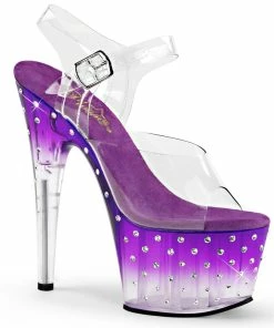 Pleaser Shoes By Pleaser USA Clearance Shoes STARDUST-708T Purple Tinted Rhinestone Stripper Shoe